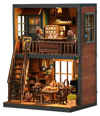 Book Nook Bausatz Bärenrestaurant 3D Holzpuppenhaus mit LED