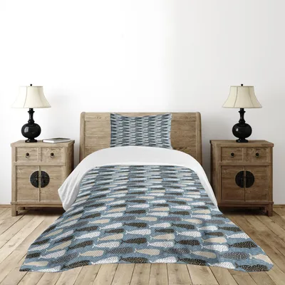 Produktbild von ABAKUHAUS Wal Tagesdecke Set, Abstrakte Kunst Muster mit verschiedenen farbigen Silhouetten Hand gezeichnete Punkte und Linien, 170 x 220 cm, Mehrfarbig