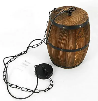 Image de Lampe suspendue industrielle rétro en bois de fût de vin - Suspension avec chaîne - Douille E26 - 85–265V AC - Ampoule non incluse - Marron