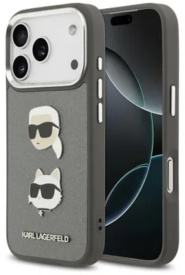 Image de KARL LAGERFELD case passend für IPHONE 17 Pro KLHCP17LPSFDHPOG (FW GrainedPolyuréthaneW/ K&C Heads Pin & Logo) gray