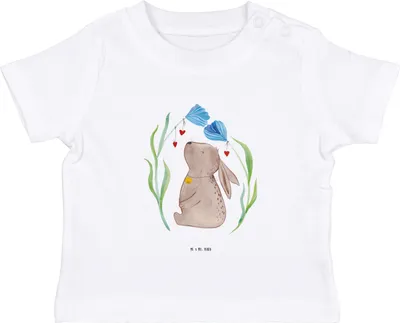 Produktbild von Mr. & Mrs. Panda Babyshirt Hase Blume 12. - 18. Monat - Weiß - Geschenk,  Baby T-Shirt, Geburt, Geburtstag, Organic Shirt, Ostern, Schwangerschaft, Kinder Top