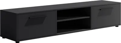 Produktbild von Wohnzimmer Lowboard mit 190 cm Breite, schwarz matt mit schwarzen Griffen, mit 2 offenen Fächern & 2 Klappen - MOLLERUSA-132