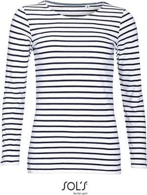 Image de SOLs 01403 | T-shirt femme manches longues rayé marine - Couleur : Blanc/Navy - Taille : M
