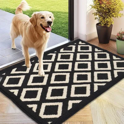 Deurmat 60 x 90 cm, wasbar, rutschhemmend, Mikrofaser, Schwarz