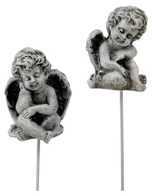 Produktbild von Engel Grau Stecker 5cm - 5,5cm 8er Set, Polyresin Deko-Figuren, wetterfest, für Grabdekoration und Gedenktage