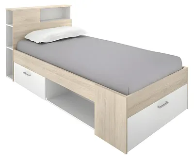 Komfortbett aus Holz, braun/weiß, 96 x 99 x 218 cm
