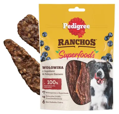 Produktbild von Pedigree Ranchos Superfoods 70g Hundeleckerli mit Rindfleisch, Beeren und Vollkorn