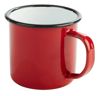 Produktbild von APS Henkelbecher ENAMELWARE aus emailliertem Stahlblech Rot / Schwarz Kapazität: 350 ml