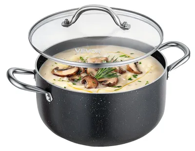 Immagine prodotto di VEVOR - Pentola per zuppe in lega di alluminio, capacità 5,7 litri, con rivestimento antiaderente, priva di PFOA e PFAS, compatibile con fornelli a gas, a induzione ed elettrici, ideale per zuppe, stufati e pasta