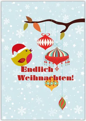 Produktbild von 4x Niedliche Weihnachtskarte mit Vögelchen vor Schneeflocken