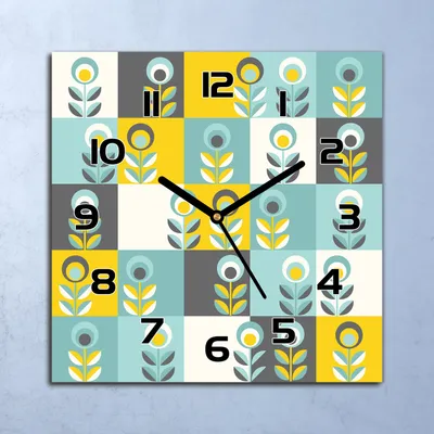 Produktbild von Wanduhr Echt-Glas-Küchenuhr Geometrische Blumen Quarz 30x30 Deko Bilder