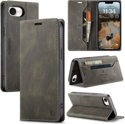 Image de Étui pour iPhone 16e/iPhone 17e, étui en cuirPolyuréthanerétro, support et étui de protection couleur bronze