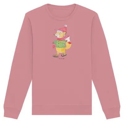 Produktbild von Mr. & Mrs. Panda Bio Baumwoll Pullover Fuchs  Schlittschuhe Größe M - Canyon Pink - Geschenk, Sweatshirt, Sweater, Weihnachtszeit, Tannenbaum, Heiligabend, Pulli, Winter