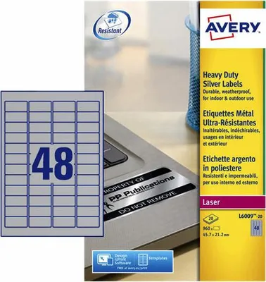 Produktbild von Avery Zweckform - Etikett L6009-20 45,7x21,2mm Silber 960 Etiketten