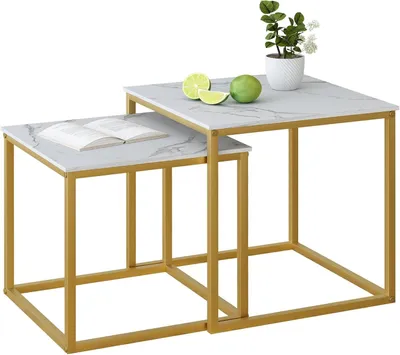 Produktbild von Set von 2 modernen Couchtischen in Gold und Weiß