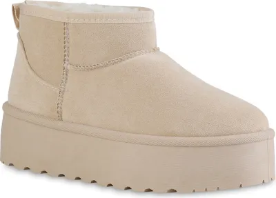 Produktbild von VAN HILL Damen Warm Gefütterte Plateau Boots Stiefeletten Schuhe 840485, Farbe: Beige, Größe: 40