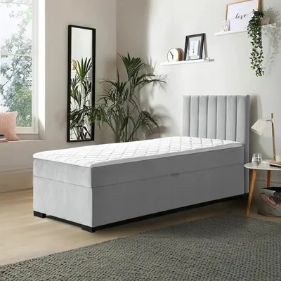 Produktbild von Bett Boxspringbett Continentalbett ERYK mit Bonell Matratze und Topper , Einzelbett mit Container , H3 ( 90x200 cm , Grau - Mono 244 )