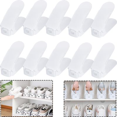UISEBRT 30er Verstellbarer Schuhregale Set Rutschfest Schuhstapler 3 Höhenverstellbar Schuhaufbewahrung Schuhorganizer 30 Stück Weiß