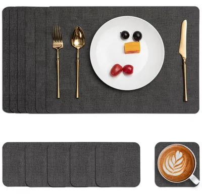 Platzset & Untersetzer Set 6, Kunstleder, 43x30 cm, grau