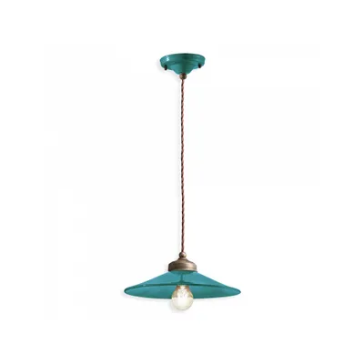 Image de Lustre Vintage en Fer et Céramique Vert Pétrole 1 Lumière E27 30Cm