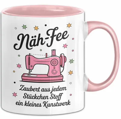 Produktbild von Naehen Tasse Geschenk Naeh Fee Zaubert Aus Stoff Kunstwerk Geschenkidee Geburtstag Naeherin (Rosa)