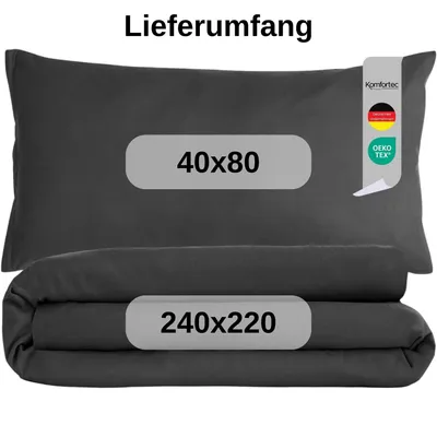 Produktbild von Komfortec Premium Bettwäsche 240x220 cm Bettbezug + 40x80 cm 2 Kissenbezüge, gebürstet 100% Polyester-Mikrofaser 120 g/m², 3teiliges Superweiches Bettwäsche-Set, Anthrazit
