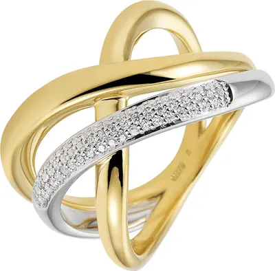Produktbild von Ring Damenring mit 61 Diamanten Brillanten, 3-reihig, 585 Gold Gelbgold Weißgold Innenumfang 60mm  Ø19.1mm