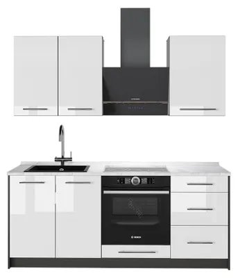 Zdjęcie produktu dla Kuchnia pojedyncza Vicco Fame-Line Biały wysoki połysk/Antracyt 190 cm, BP Marmur, Model 64865
