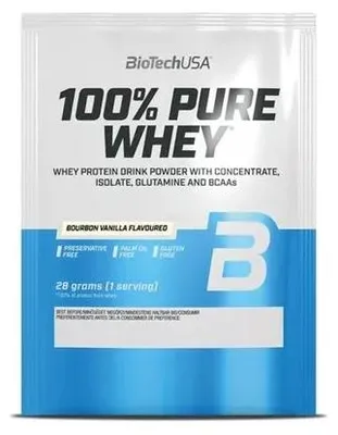 Image de Poudre de protéines de lactosérum, 28g, BIOTECH USA, "100% Pure Whey", saveur bourbon vanille