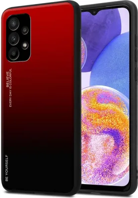 Produktbild von Cadorabo Hülle für Samsung Galaxy A23 4G / 5G in ROT - SCHWARZ Zweifarbige Schutzhülle aus Tempered Glas und TPU Silikon Back Case Cover Etui Handy Hülle