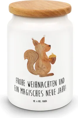 Produktbild von Mr. & Mrs. Panda Dose Eichhörnchen Weihnachten - Weiß - Geschenk, Neujahr, Frohe, Frohes Neues Jahr, Kaffeedose, Weihnachtsgruß, zuckerdose, Vorratsbehälter, behälter