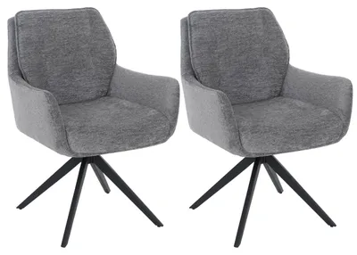 Produktbild von 2er-Set Esszimmerstuhl HWC-Q37, Küchenstuhl drehbar Auto-Return, Stoff (680g/m²) Chenille Metall MVG grau