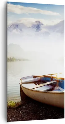 Produktbild von Bild auf Leinwand - Leinwandbild - Berge See Boot - 65x120cm - Wand Bild - Wanddeko - Wandbilder - Leinwanddruck - Bilder - Kunstdruck - Wanddekoration - Leinwand bilder - Wandkunst - PA65x120-3927