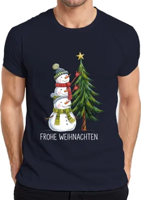 Produktbild von Frohe Weihnachten Schneemänner Weihnachtsbaum Niedlich Kinder Herren T-Shirt, Navy, S