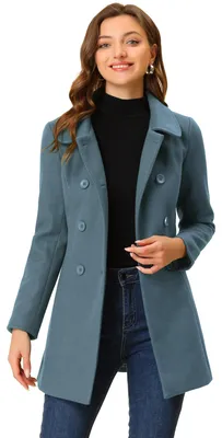 Produktbild von Allegra K Damen-Trenchcoat mit Peter-Pan-Kragen, zweireihig, lang, für den Winte