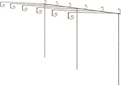 A metal garden pergola structure on a white background.