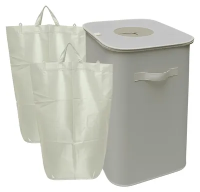 Produktbild von Relaxdays Pfandflaschen Sammelbehälter, 100 L, 2 Tragetaschen, abwischbar, Recycling, Flaschensammler für Leergut, beige