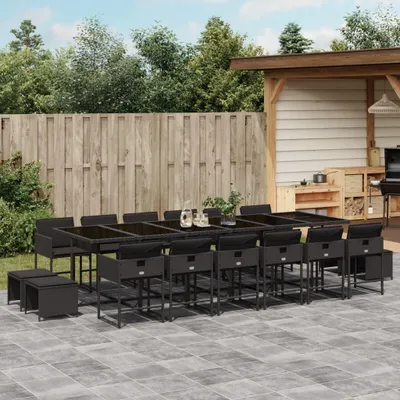Image de salon de jardin 17 pièces avec coussins Noir Poly Rattan