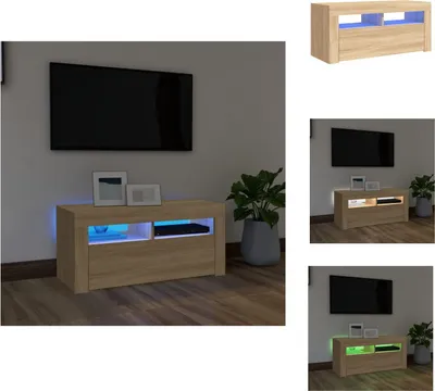 Image de vidaXL Armoire TV avec lampes LED Chêne Sonoma 90x35x40 cm - Meuble TV