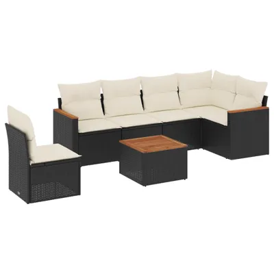 Produktbild von 7-tlg. Garten-Sofagarnitur mit Kissen Schwarz Poly Rattan
