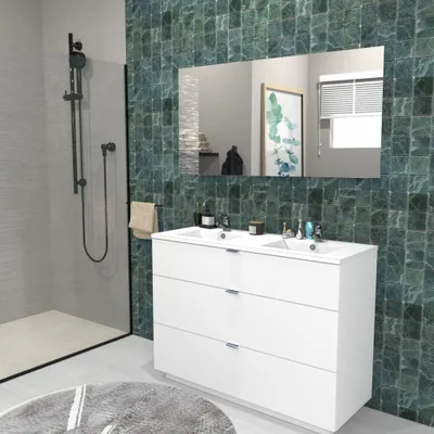Produktbild von Waschbeckenunterschrank mit 3 Schubladen MARBELLA 120 cm + Waschbecken / Weiß