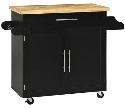 Zdjęcie produktu dla Wózek kuchenny na kółkach z szufladą i szafką | Kolor: czarny | Wymiary: 109x40x89 cm
