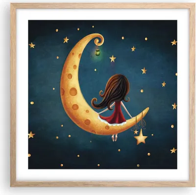 Produktbild von Gerahmtes Poster - Rahmen in heller Eiche - Kinder Mädchen Mond - 50x50 cm - Wand Bild - Wanddeko - Wandbilder - Kunstposter - Wandposter - Bilderrahmen - Bilder - Kunstdruck - P2NAC50x50-4683