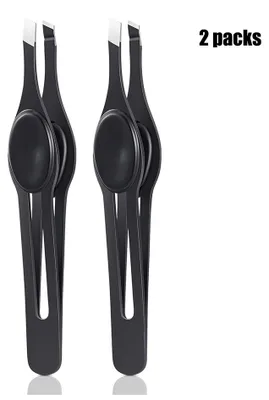 Produktbild von 2 Stück breite, rutschfeste Pinzette mit schräger Spitze aus Edelstahl, Haarklammerpinzette