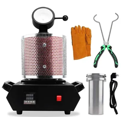 Immagine prodotto di Fornace per la fusione dell'oro - Macchina per la colata di gioielli - Capacità di fusione: 3 kg - Potenza: 1400 W - Tensione: 220 V - Temperatura: 1100 °C - Tempo di fusione: 40-48 minuti - Colore: rosso