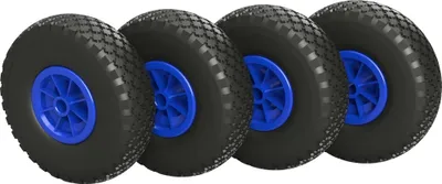 Produktbild von 4 x PolyurethanRad Ø 260 mm 3.00-4 Gleitlager Sliprad Sackkarrenrad PANNENSICHER, schwarz/blau