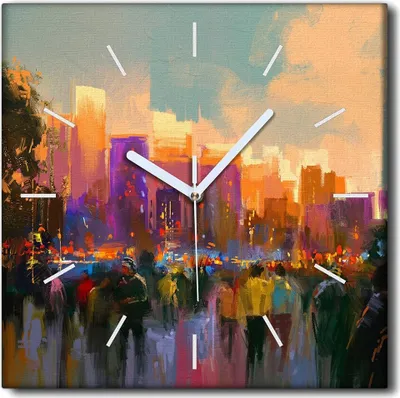 Produktbild von Coloray Uhr auf Leinwand 30x30 cm Wand Uhr Dekoration Wohnzimmer Segeltuch weiße Zeiger -Stadthimmelgebäude