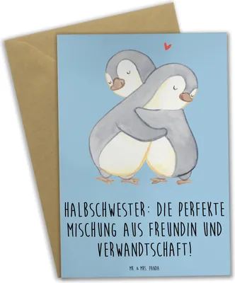 Produktbild von Mr. & Mrs. Panda neujahrskarte Halbschwester Glück - Blau Pastell - Geschenk, Geschwisterbeziehung, osterkarten, einladungskarten, Freundin, hochzeitskarten, Klappkarte