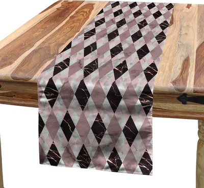 Obrázok produktu pre ABAKUHAUS Geometrický obrus, mramorový potlač, ozdobné diamantové vzory v jemných farbách, 40 x 225 cm, tmavo fialová, fialová, sivohnedá
