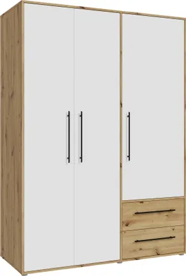 Produktbild von Kleiderschrank >Mokkaris < 2 Schübe, Artisan Eiche Nachbildung / Weiß - 144,4x200,1x58,8cm (BxHxT)